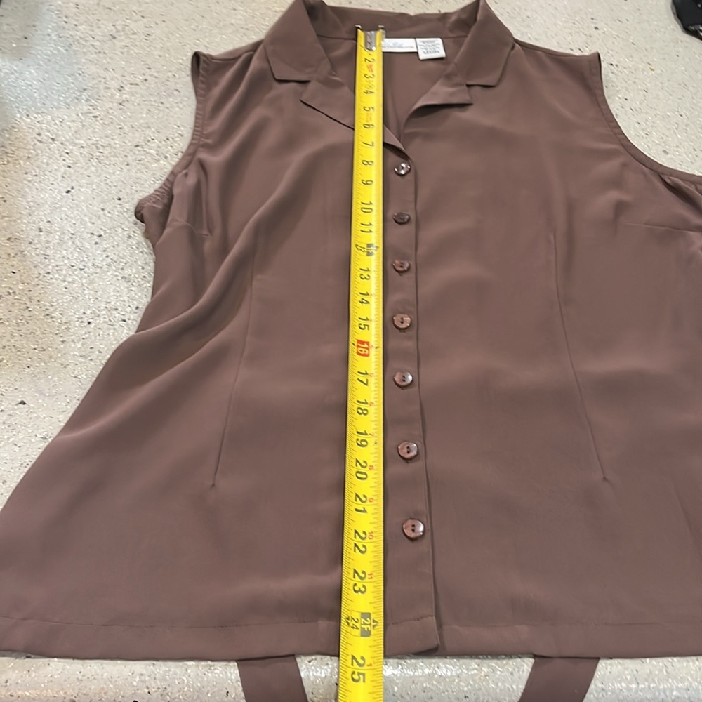 JACLYN SMITH SLEEVELESS BUTTON DOWN BELTED BLOUSE BROWN SIZE LARGE - Picture 11 of 12